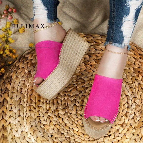 Soda Shoes - NEW🔥 Jute Woven Platform Wedge Heel Slide Sandals